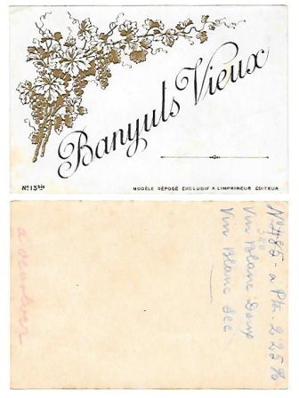 ETIQUETA DE VINO BANYULS VIEUX (NOTAS EN REVERSO)