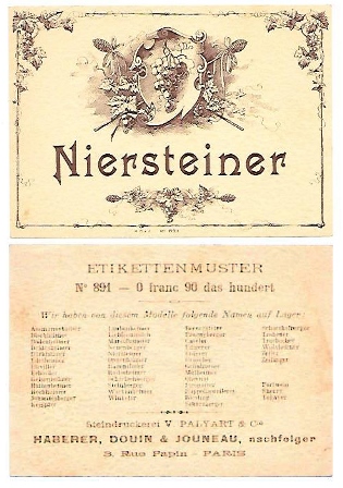 ETIQUETA DE VINO NIERSTEINERV. PALYART & Cº, PARIS