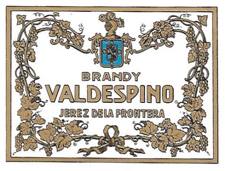ETIQUETA DE VINO BRANDY VALDESPINO, JEREZ DE LA FRONTERA