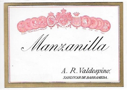 ETIQUETA DE VINO MANZANILLA A.R. VALDESPINO, SANLUCAR DE BARRAMEDA