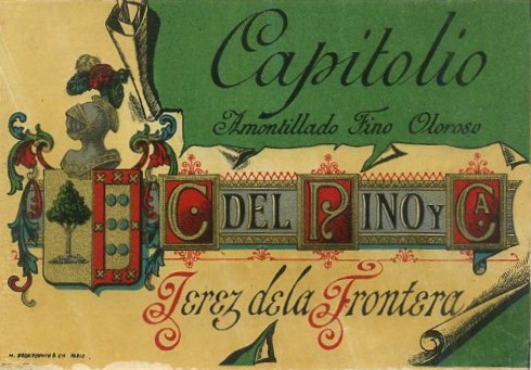 ETIQUETA VINO CAPITOLIO. AMONTILLADO FINO OLOROSO. C. DEL PINO Y CA. JEREZ