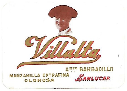 ETIQUETA DE VINO VILLALTA, A. BARBADILLO MANZANILLA EXTRAFINA OLOROSA, SANLUCAR