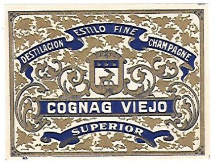 ETIQUETA DE VINO COGNAG VIEJO SUPERIOR DESTILACION ESTILO FINE CHAMPAGNE