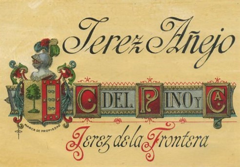 ETIQUETA VINO JEREZ AÑEJO. C. DEL PINO Y CA. JEREZ