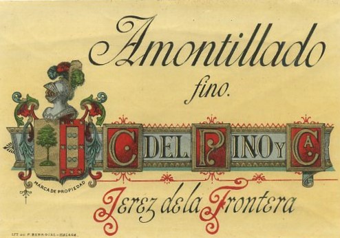 ETIQUETA VINO AMONTILLADO FINO. C. DEL PINO Y CA. JEREZ