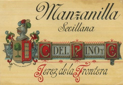 ETIQUETA VINO MANZANILLA SEVILLANA. C. DEL PINO Y CA. JEREZ