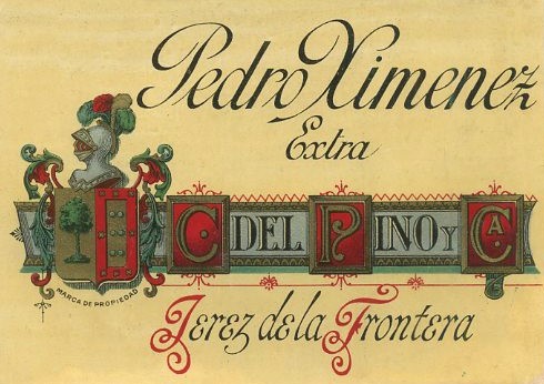 ETIQUETA VINO PEDRO XIMENEZ EXTRA. C. DEL PINO Y CA. JEREZ
