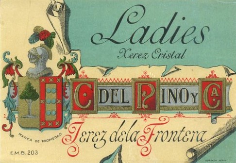 ETIQUETA VINO LADIES XEREZ CRISTAL. C. DEL PINO Y CA. JEREZ