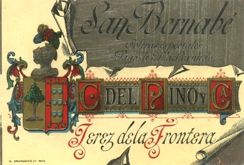 ETIQUETA VINO SAN BERNABE SOLERAS ESPECIALES. PAGO DE MACHARNUDO. C. DEL PINO Y CA. JEREZ