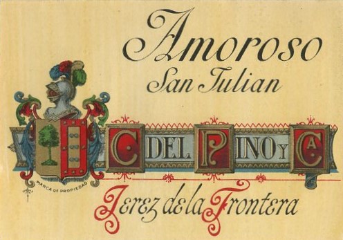 ETIQUETA VINO AMOROSO SAN JULIAN. C. DEL PINO Y CA. JEREZ