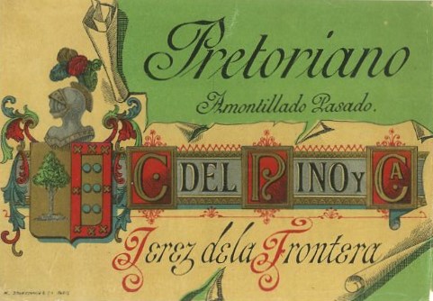 ETIQUETA VINO PRETORIANO AMONTILLADO PASADO. C. DEL PINO Y CA. JEREZ