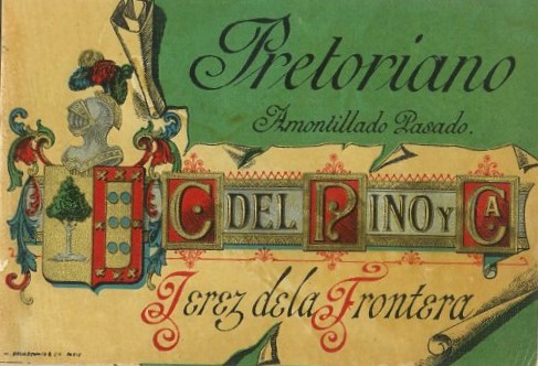 ETIQUETA VINO PRETORIANO AMONTILLADO PASADO. C. DEL PINO Y CA. JEREZ