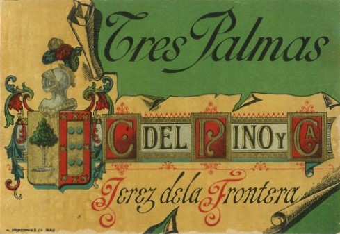 ETIQUETA VINO TRES PALMAS. C. DEL PINO Y CA. JEREZ