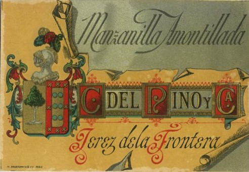 ETIQUETA VINO MANZANILLA AMONTILLADA. C. DEL PINO Y CA. JEREZ