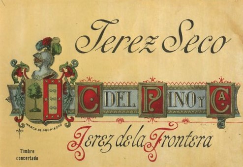 ETIQUETA VINO JEREZ SECO. C. DEL PINO Y CA. JEREZ
