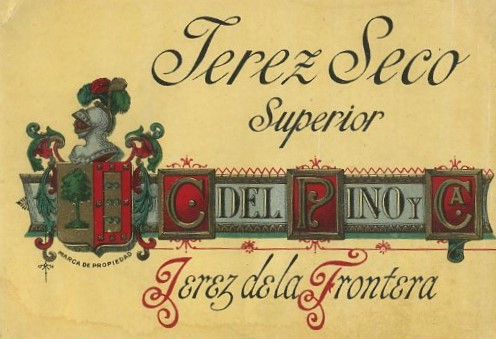 ETIQUETA VINO JEREZ SECO. C. DEL PINO Y CA. JEREZ