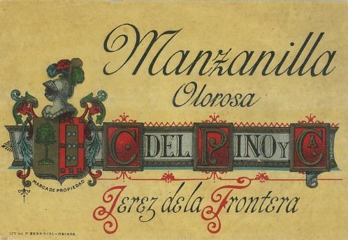 ETIQUETA VINO MANZANILLA OLOROSA. C. DEL PINO Y CA. JEREZ