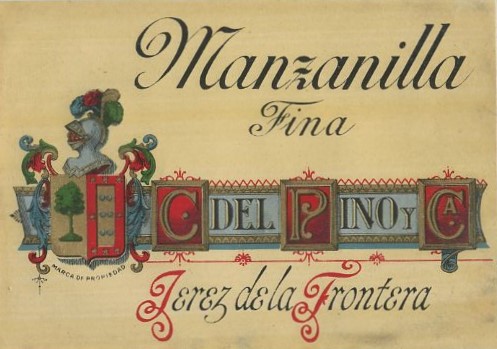ETIQUETA VINO MANZANILLA FINA. C. DEL PINO Y CA. JEREZ