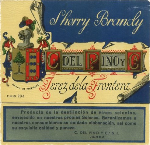 ETIQUETA VINO SHERRY BRANDY. C. DEL PINO Y CA. JEREZ