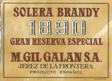 ETIQUETA VINO SOLERA BRANDY 1890-GRAN RESERVA ESPECIAL-M.GIL GALAN, S.A.JEREZ