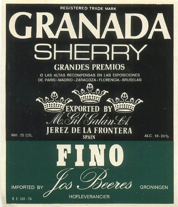 ETIQUETA VINO GRANADA SHERRY.M. GIL GALAN S.A. JEREZ-FINO