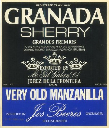 ETIQUETA VINO GRANADA SHERRY.M. GIL GALAN S.A. JEREZ- VERY OLD MANZANILLA
