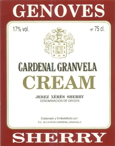 ETIQUETA VINO GENOVES. CARDENAL GRANVELA CREAM-JEREZ-SHERRY