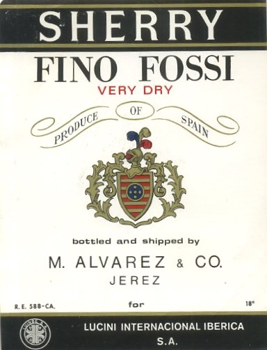 ETIQUETA VINO SHERRY FINO FOSSI VERY DRY. M. ALVAREZ & CO. -JEREZ
