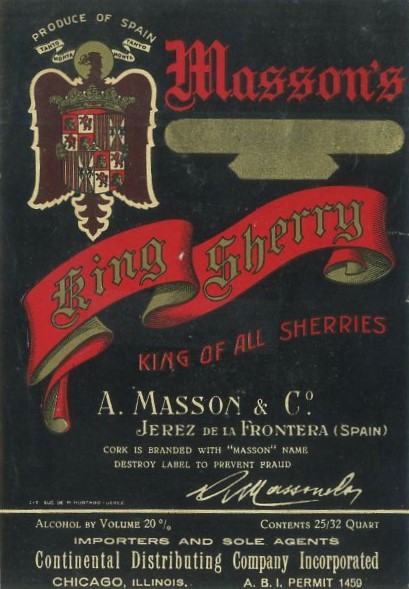 ETIQUETA VINO MASSON'S. KING SHERRY. -A. MASSON & CO. JEREZ FRA.