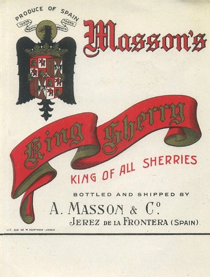 ETIQUETA VINO MASSON'S. KING SHERRY. -A. MASSON & CO. JEREZ FRA.