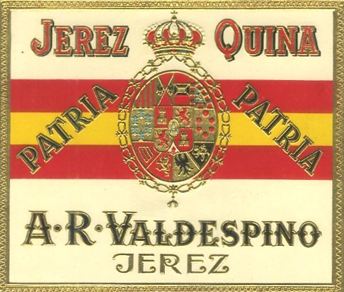 ETIQUETA VINO JEREZ QUINA- PATRIA. A.R. VALDESPINO-JEREZ