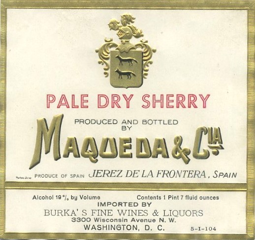ETIQUETA VINO PALE DRY SHERRY. MAQUEDA & CIA.