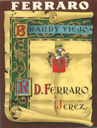 ETIQUETA DE BRANDY VIEJO FERRARO. R.D. FERRARO JEREZ.