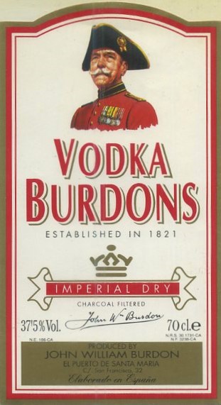ETIQUETA VODKA BURDONS. IMPERIAL DRY