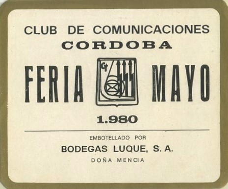ETIQUETA VINO CLUB DE COMUNICACIONES CORDOBA. FERIA MAYO 1980.