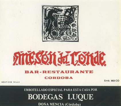 ETIQUETA VINO MESON DEL CONDE. BAR-RESTAURANTE. CORDOBA