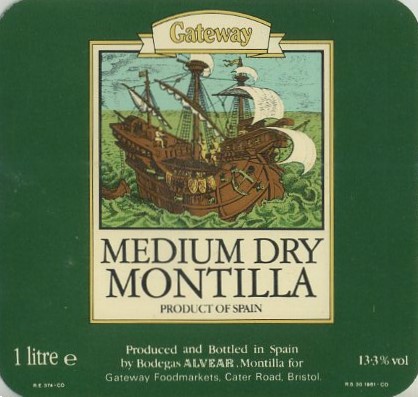 ETIQUETA VINO GATEWAY. MEDIUM DRY MONTILLA.
