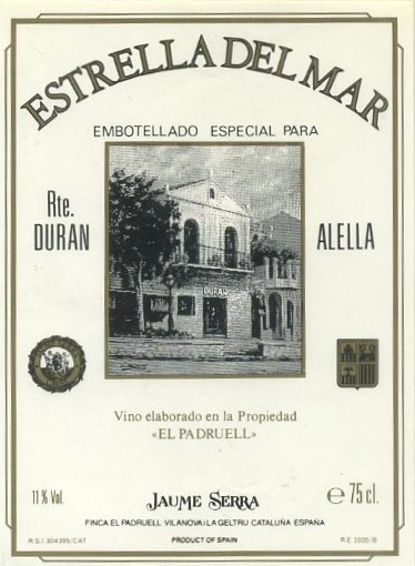 ETIQUETA VINO ESTRELLA DEL MAR. RTE. DURAN ALELLA.