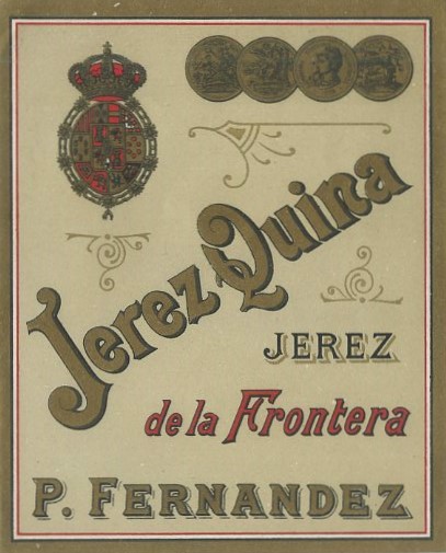 ETIQUETA VINO JEREZ QUINA. P. FERNANDEZ - JEREZ FRA.