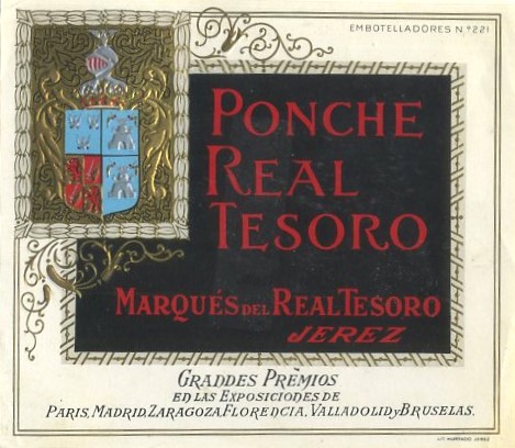 ETIQUETA PONCHE REAL TESORO. MARQUES DEL REAL TESORO-JEREZ.