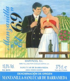 ETIQUETA VINO MANZANILLA EL 69 . MARINOG, S.L.  SANLUCAR DE BARRAMEDA.