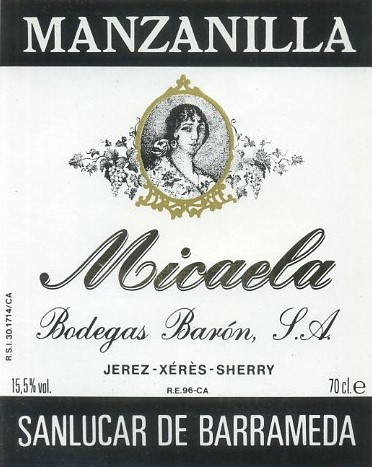 ETIQUETA VINO MANZANILLA MICAELA SANLUCAR DE BARRAMEDA. BODEGAS BARON S.A. JEREZ-XERES-SHERRY