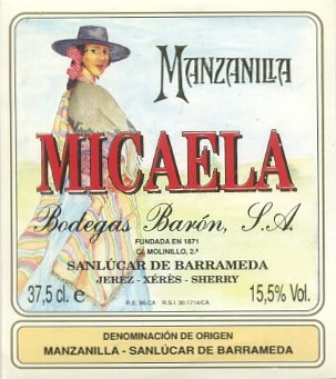 ETIQUETA VINO MANZANILLA MICAELA SANLUCAR DE BARRAMEDA.
