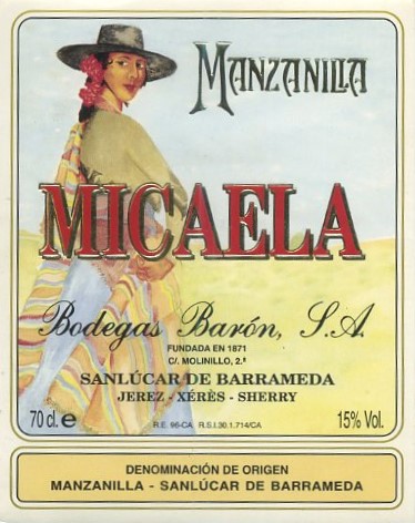 ETIQUETA VINO MANZANILLA MICAELA SANLUCAR DE BARRAMEDA.
