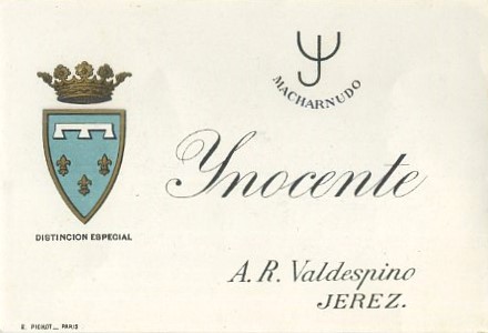 ETIQUETA VINO MACHARNUDO. YNOCENTE. A.R. VALDESPINO JEREZ