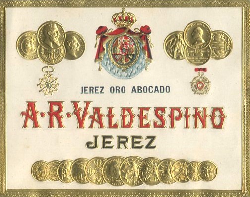ETIQUETA VINO JEREZ ORO ABOCADO. A.R. VALDESPINO JEREZ