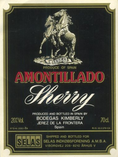 ETIQUETA VINO AMONTILLADO SHERRY. BODEGAS KIMBERLY-JEREZ FRA.