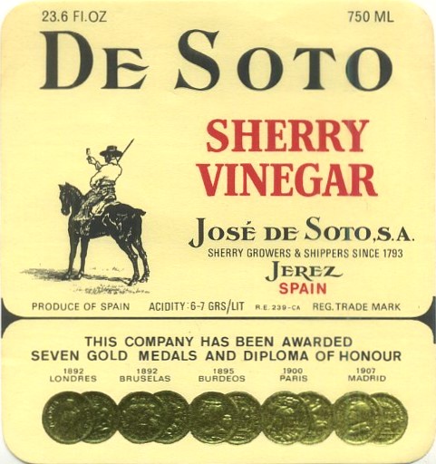 ETIQUETA VINO SHERRY VINEGAR DE SOTO. JOSE DE SOTO S.A. JEREZ