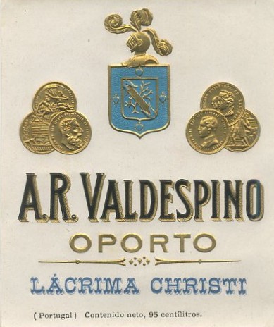 ETIQUETA VINO OPORTO LACRIMA CHRISTI. A. R. VALDESPINO  (PORTUGAL)