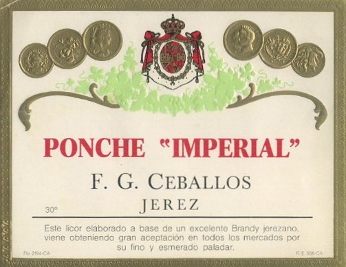 ETIQUETA PONCHE IMPERIAL. F.G. CEBALLOS JEREZ